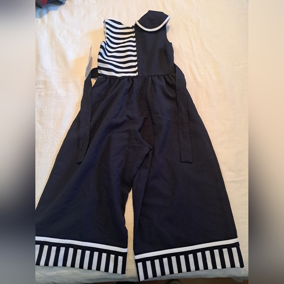 Bonnie Jean girls size 7 blue & white jumpsuit wide leg cropped, New - Picture 2 of 7